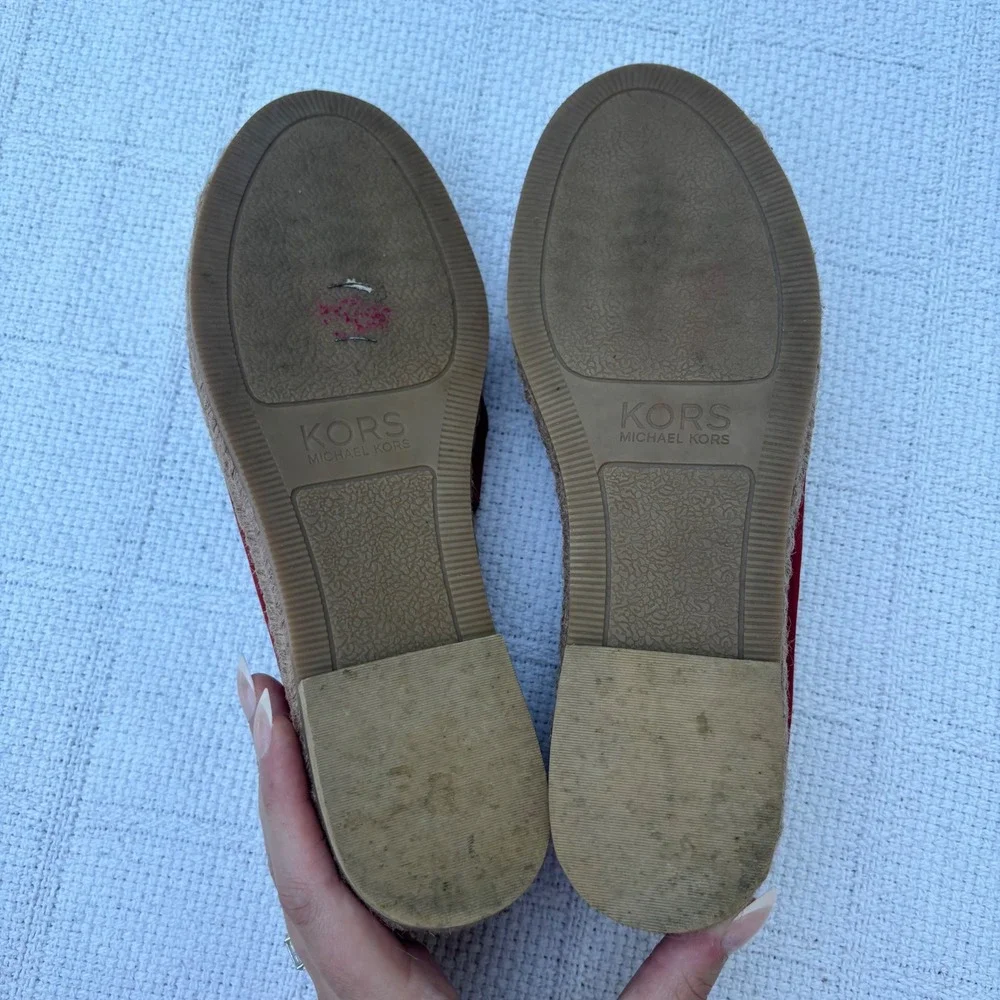 Women's 7 Y2K KORS Michael Kors Red Suede Espadrille Kiltie Bow Moc Toe Flats
